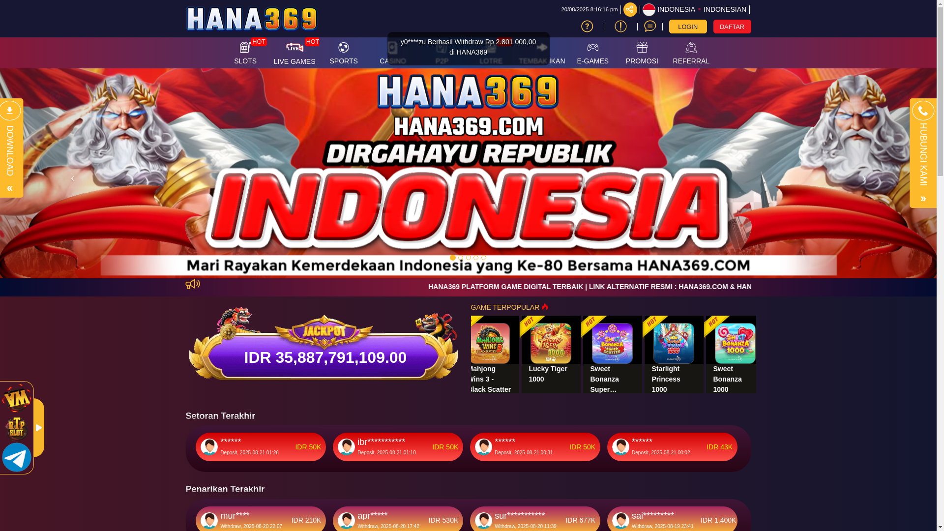 website screenshot of https://hana369cuan.site/