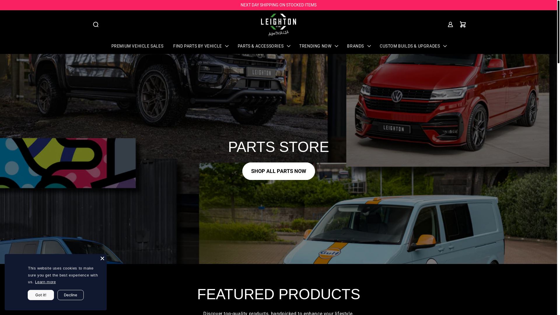 website screenshot of https://leightonvansparts.com.au/