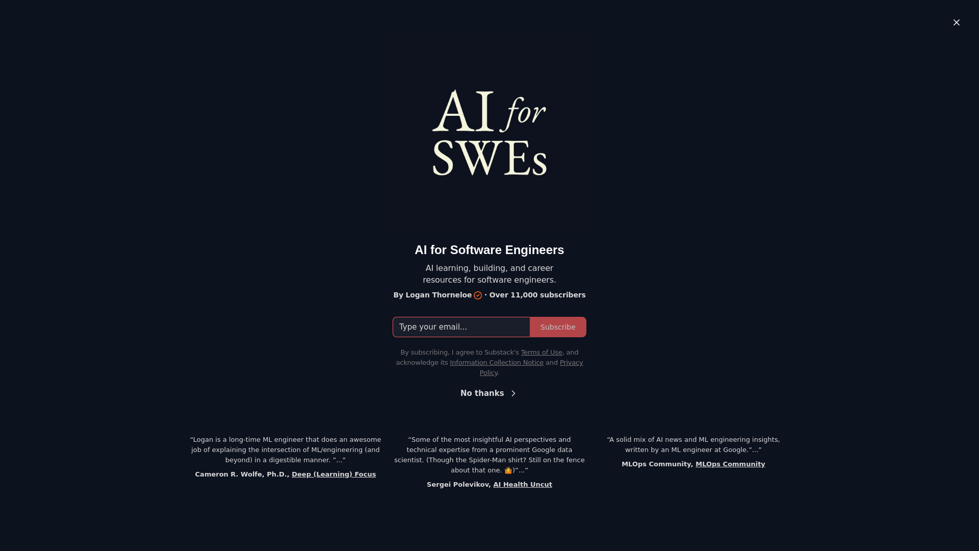 website screenshot of https://www.aiforswes.com/