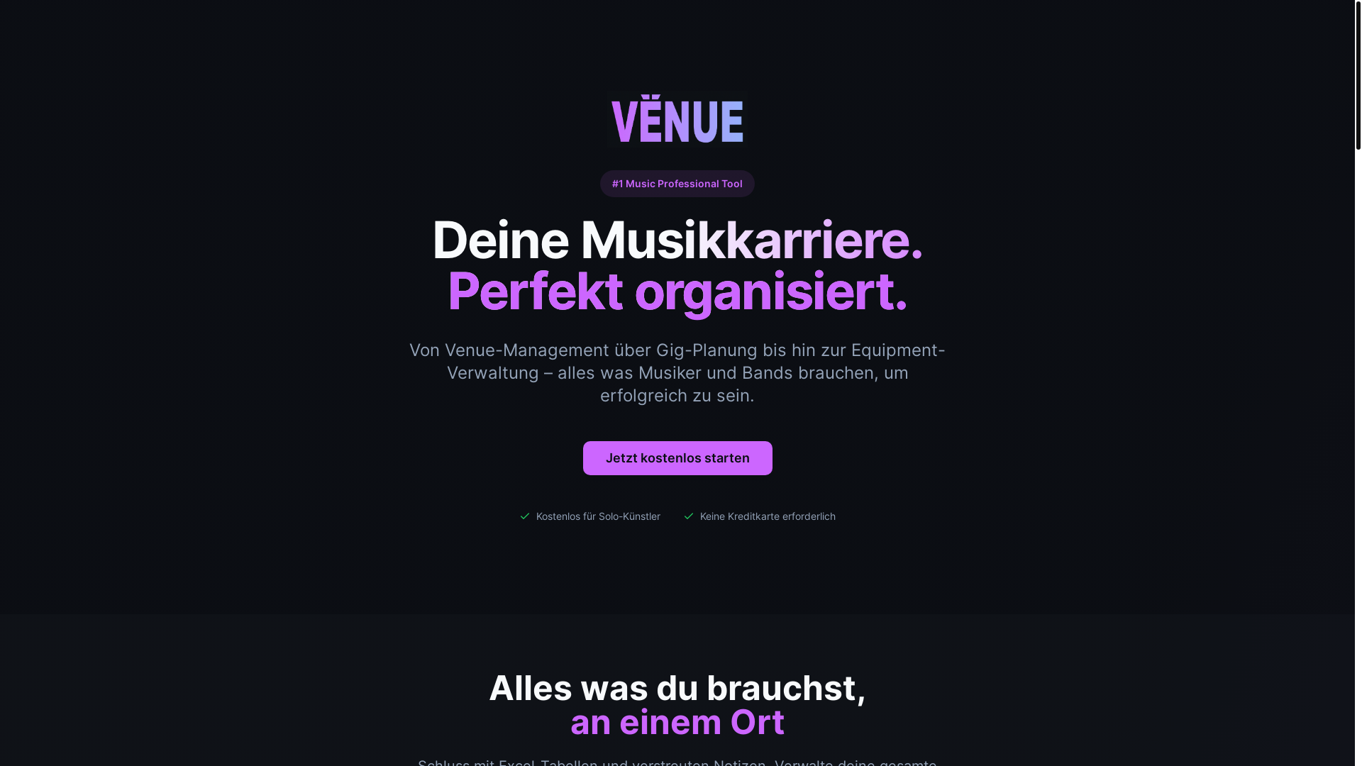 website screenshot of https://venueapp.org/