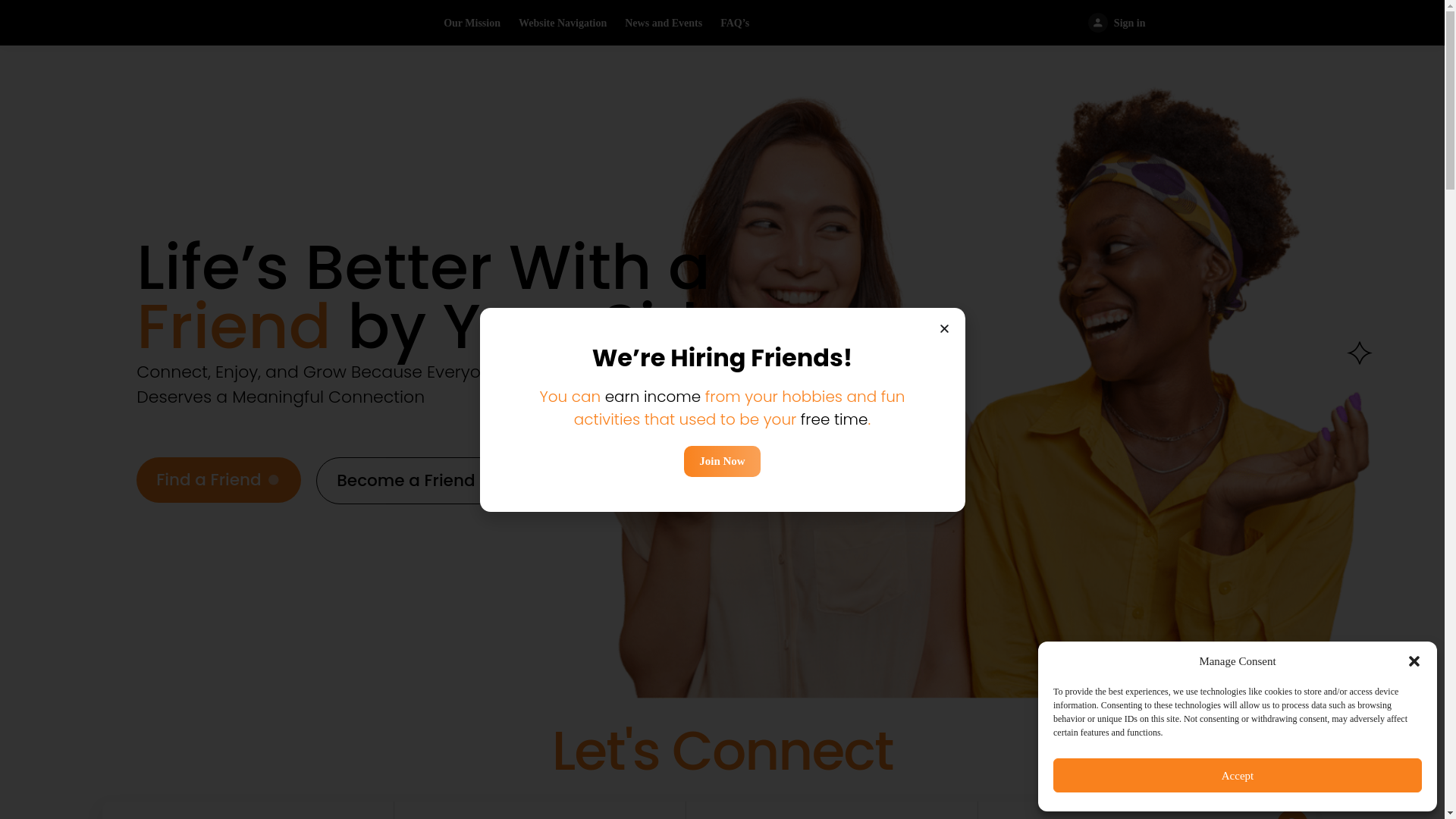 website screenshot of https://friendlyconnections.services/