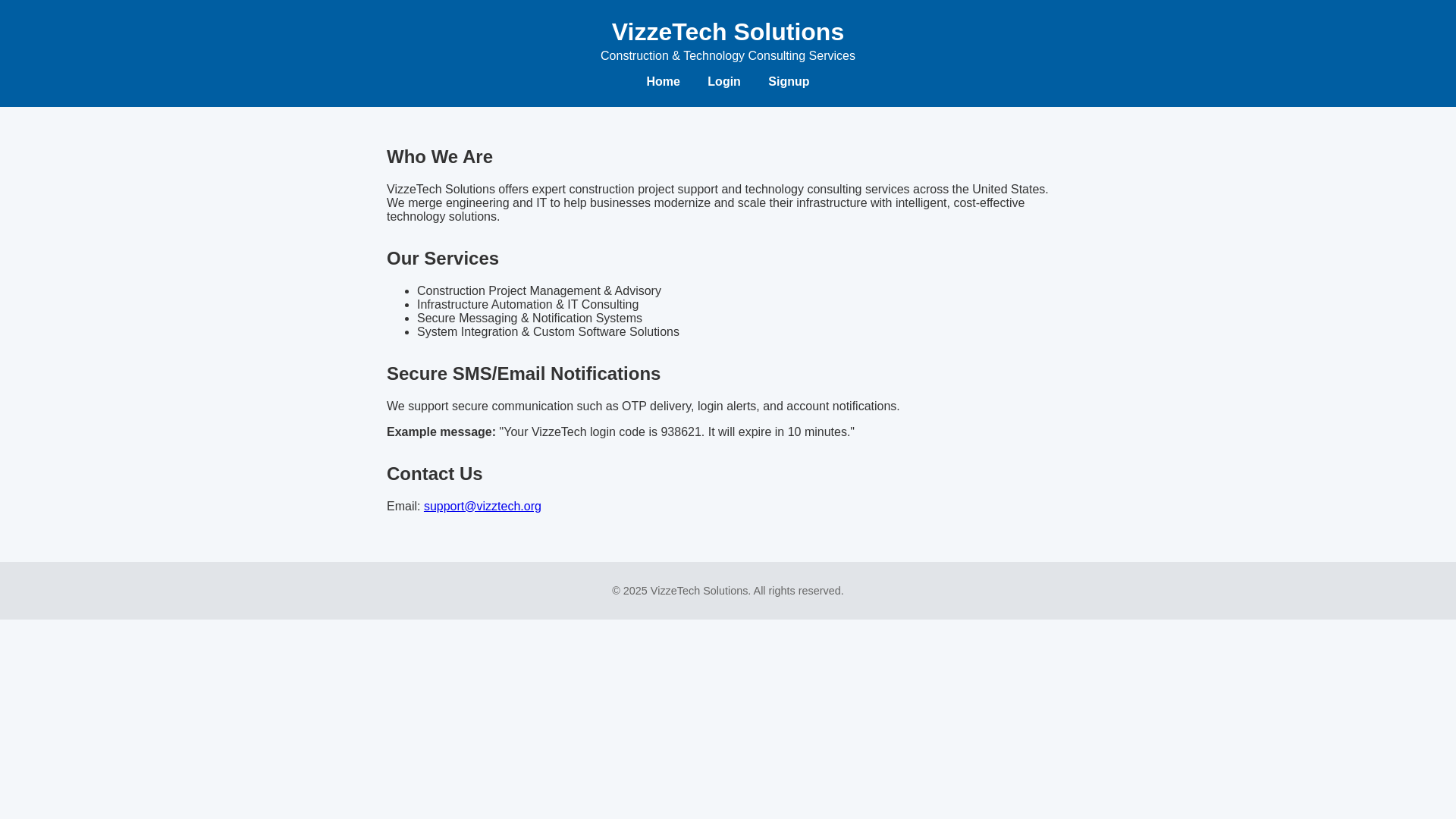 website screenshot of https://vizztech.org/