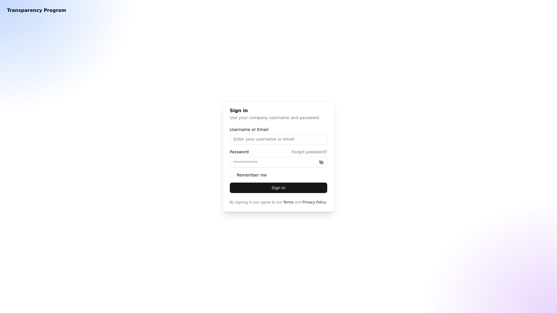 website screenshot of https://transparency-program-admin.pages.dev/