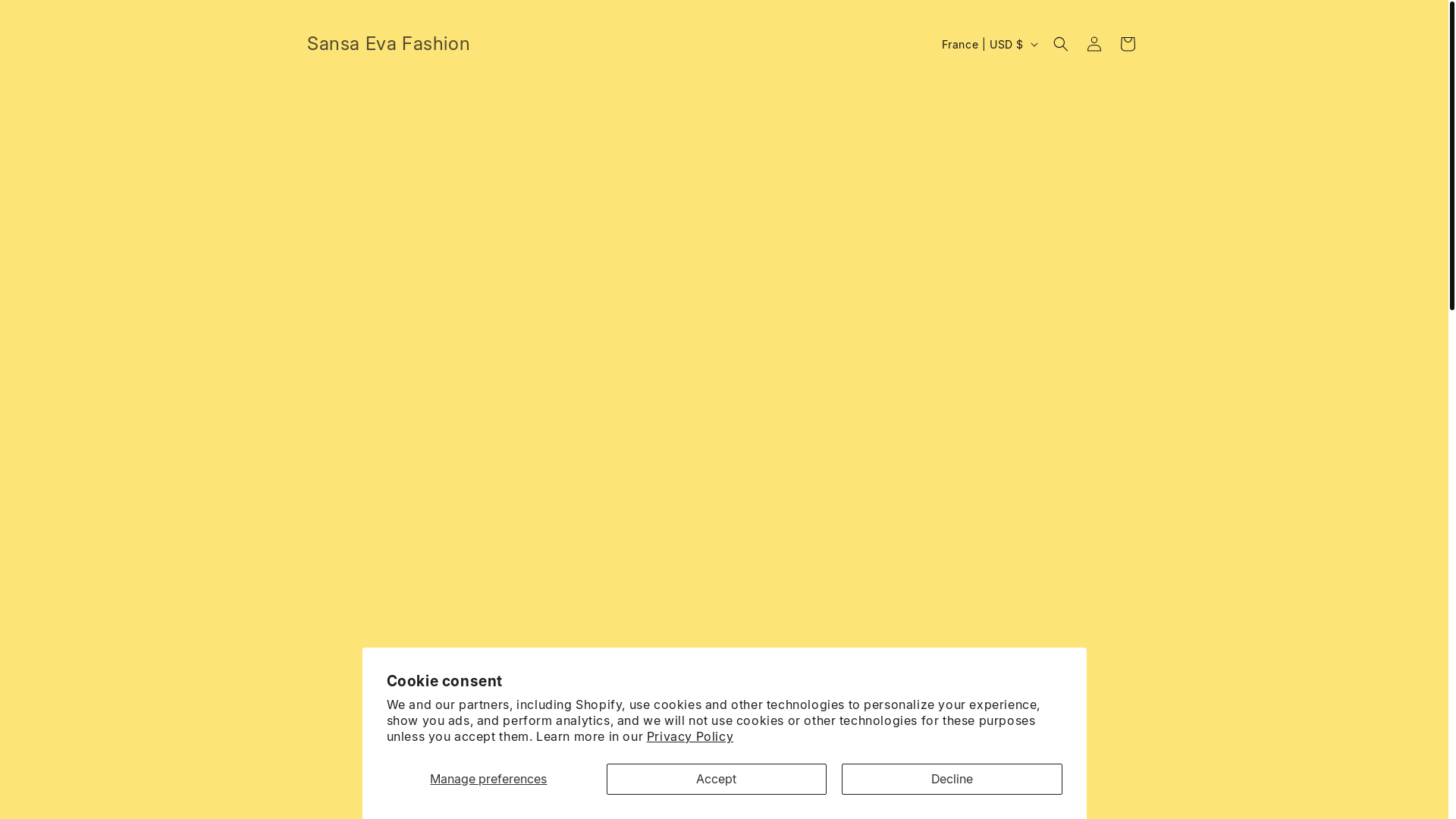 website screenshot of https://sansaevafashion.com/