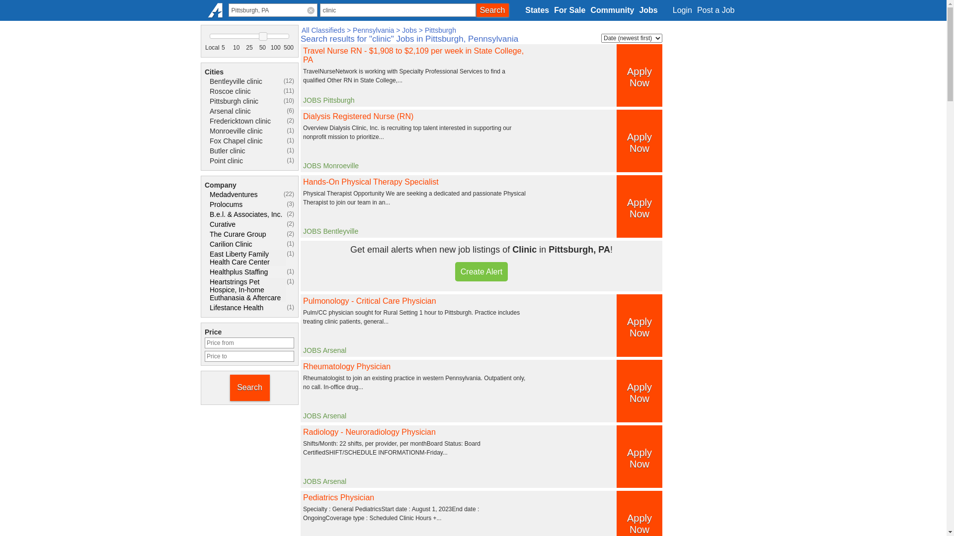 website screenshot of https://pittsburgh.americanlisted.com/jobs/clinic/