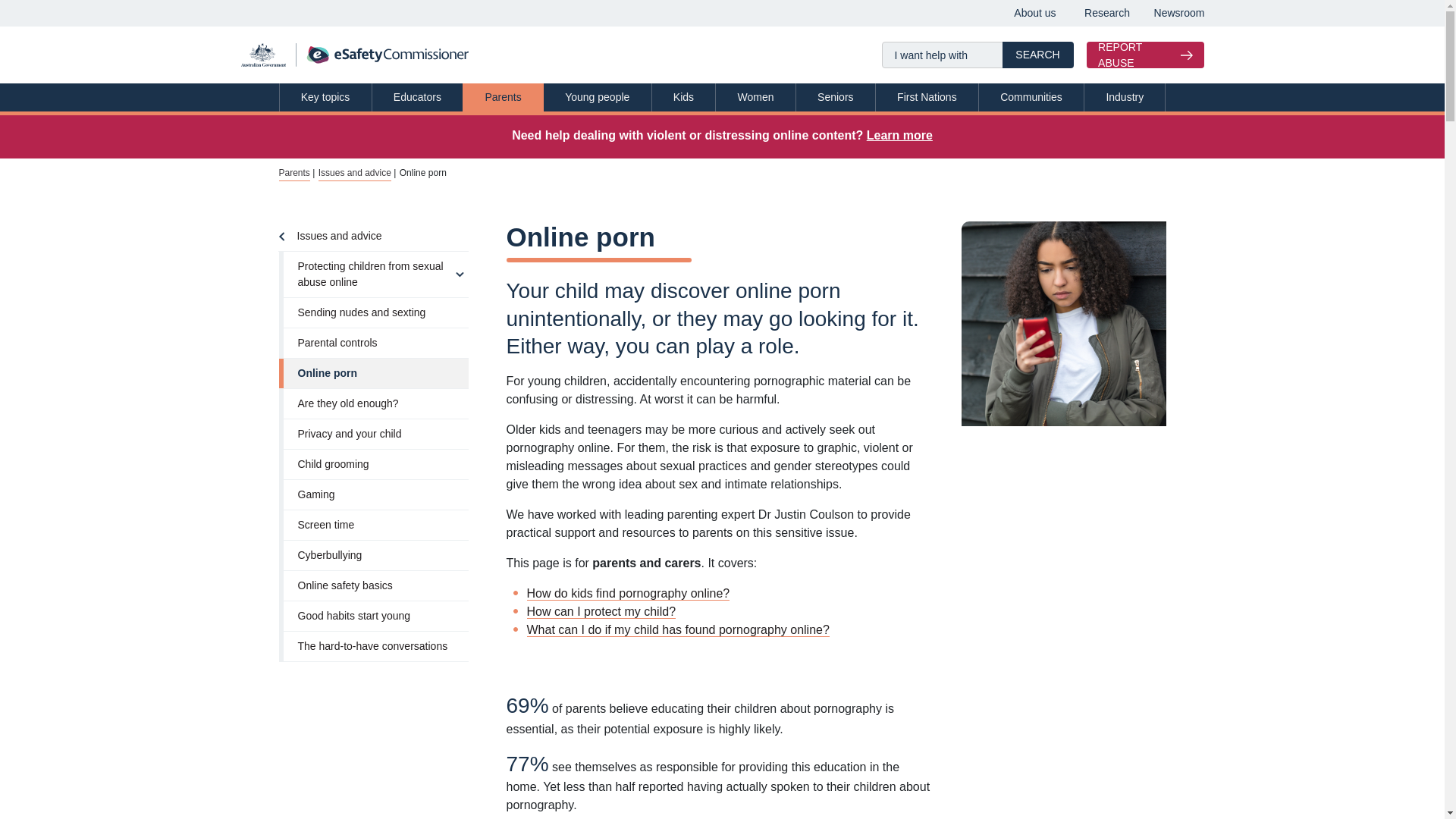 website screenshot of https://www.esafety.gov.au/parents/issues-and-advice/online-porn