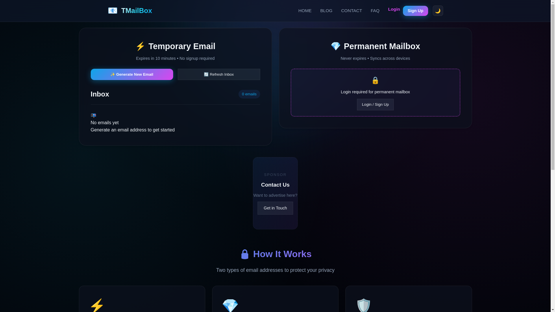 website screenshot of https://tmailbox.xyz