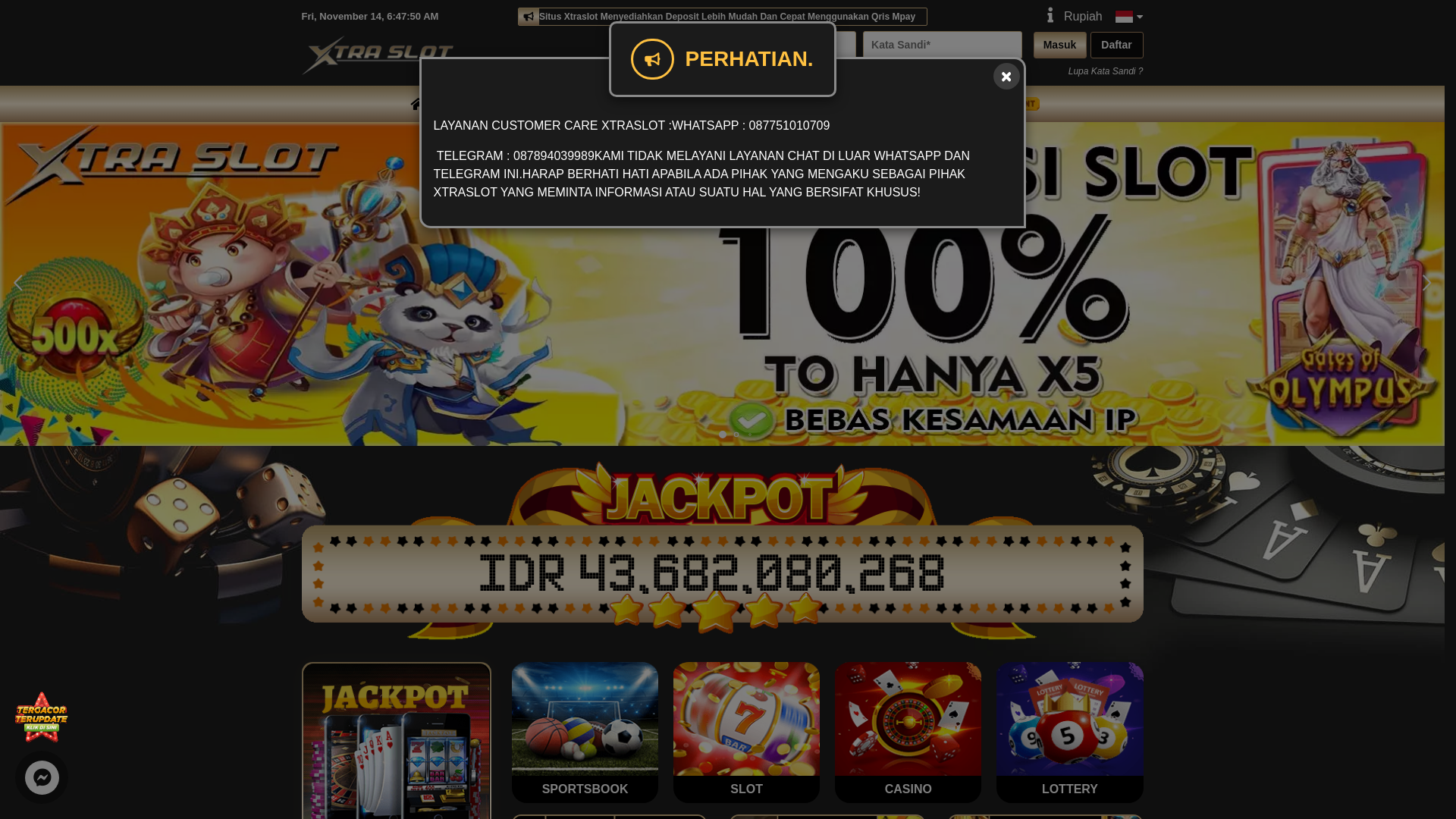 website screenshot of https://xtraslotpasti.xyz/