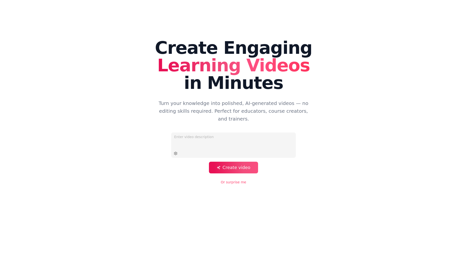 website screenshot of https://videolearningai.com/