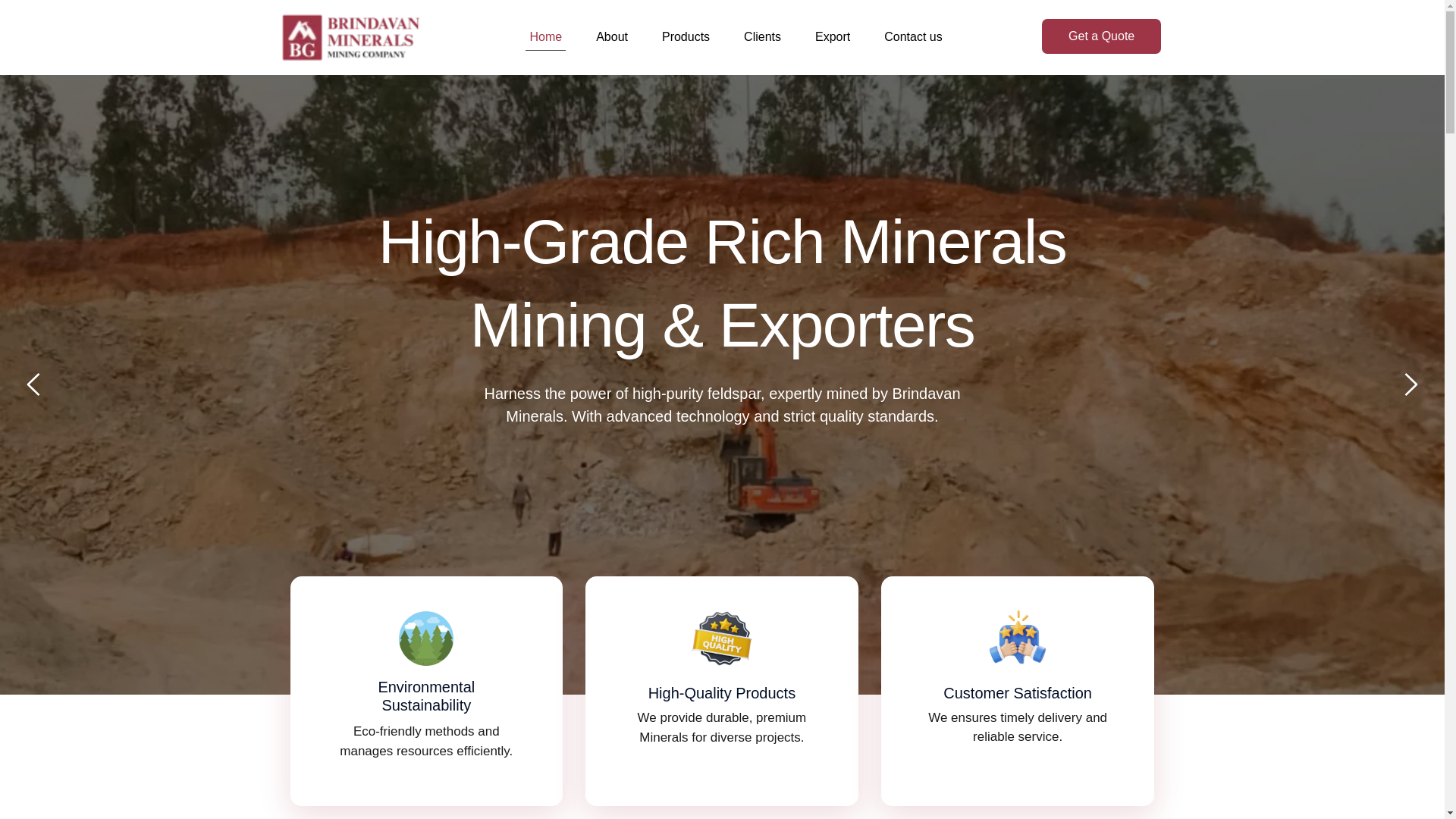 website screenshot of https://brindavanminerals.com/