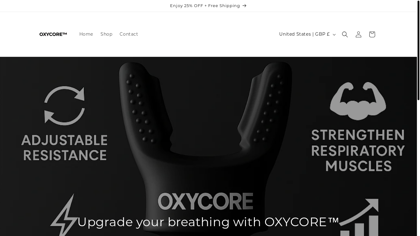website screenshot of https://oxycore.store/