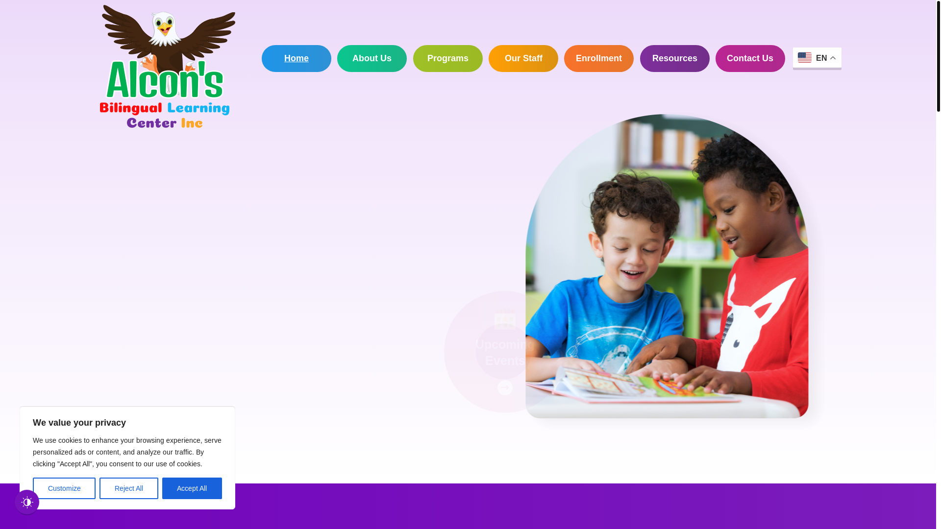 website screenshot of https://alconslearningcenter.com/