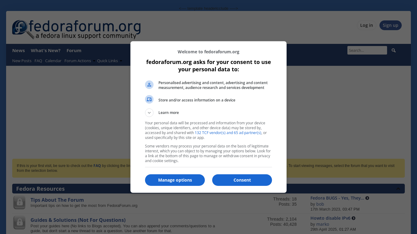 website screenshot of https://forums.fedoraforum.org/