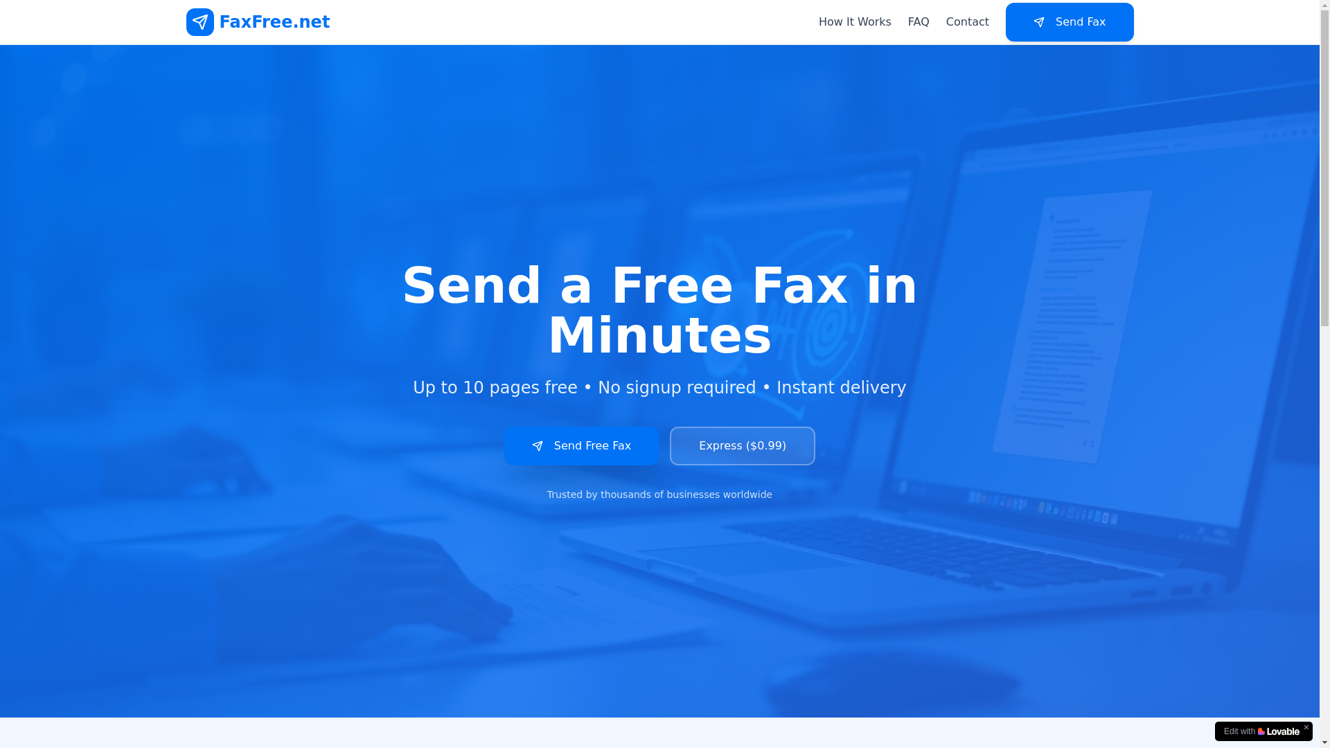 website screenshot of https://faxfree.net/