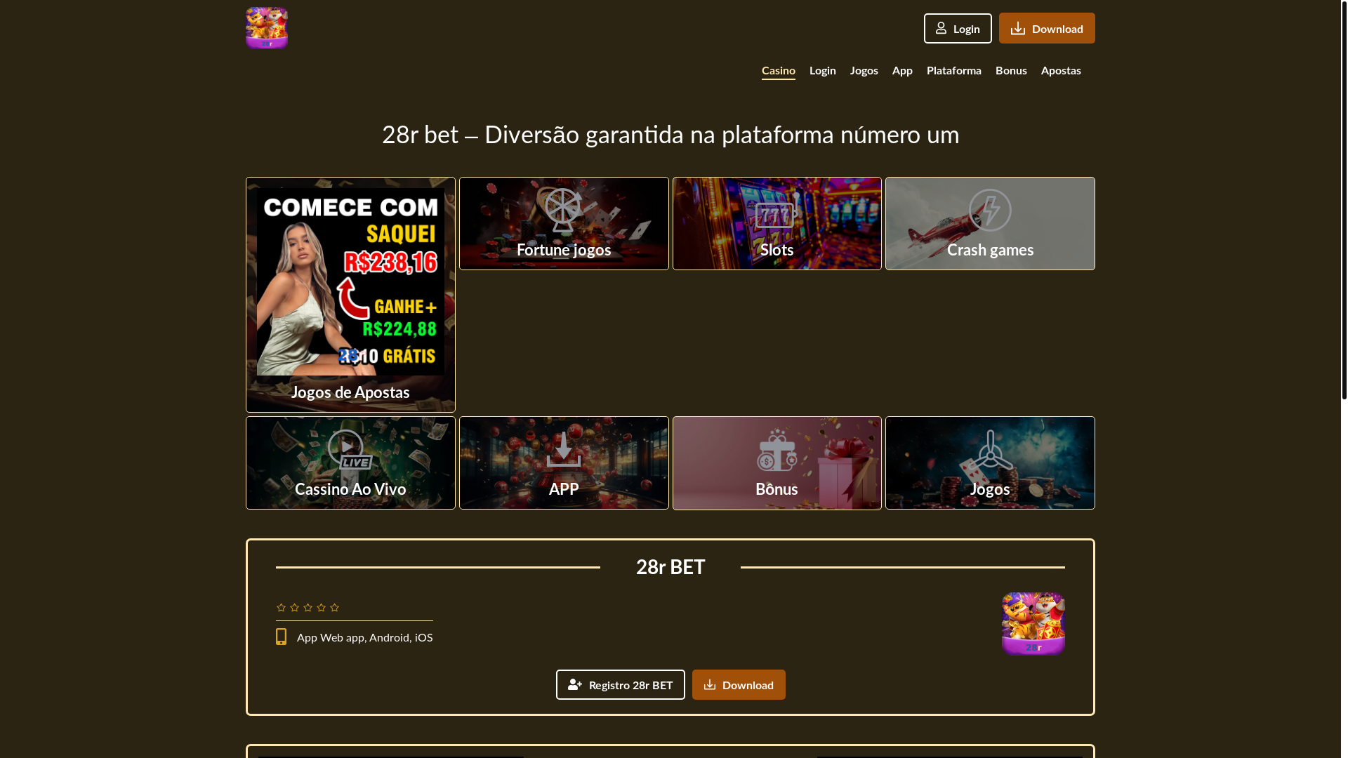 website screenshot of https://28rcasino.com/