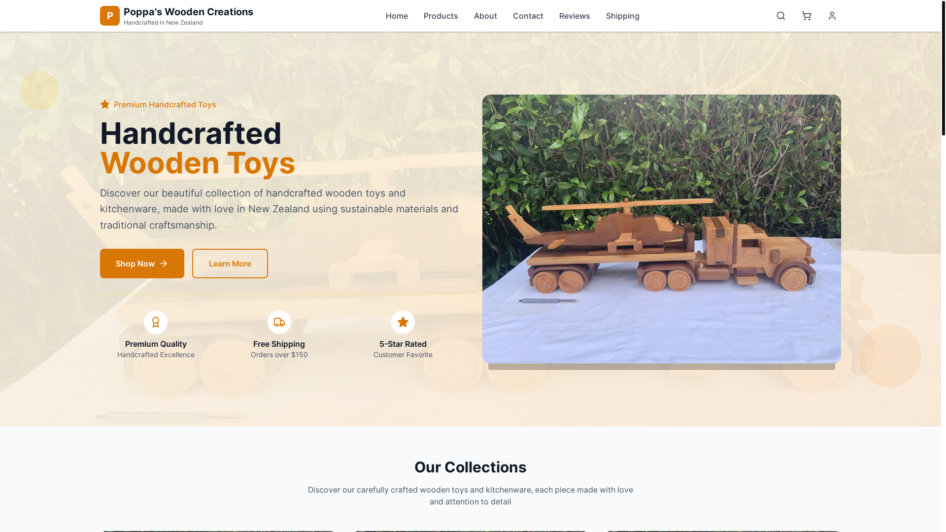 website screenshot of https://poppaswoodencreations.co.nz/