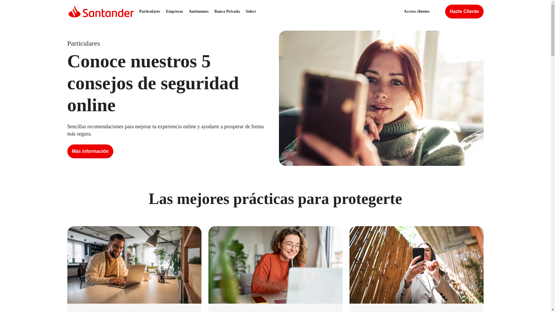 website screenshot of https://www.bancosantander.es/es/particulares/banca-online/seguridad-online/aprende-seguridad-online
