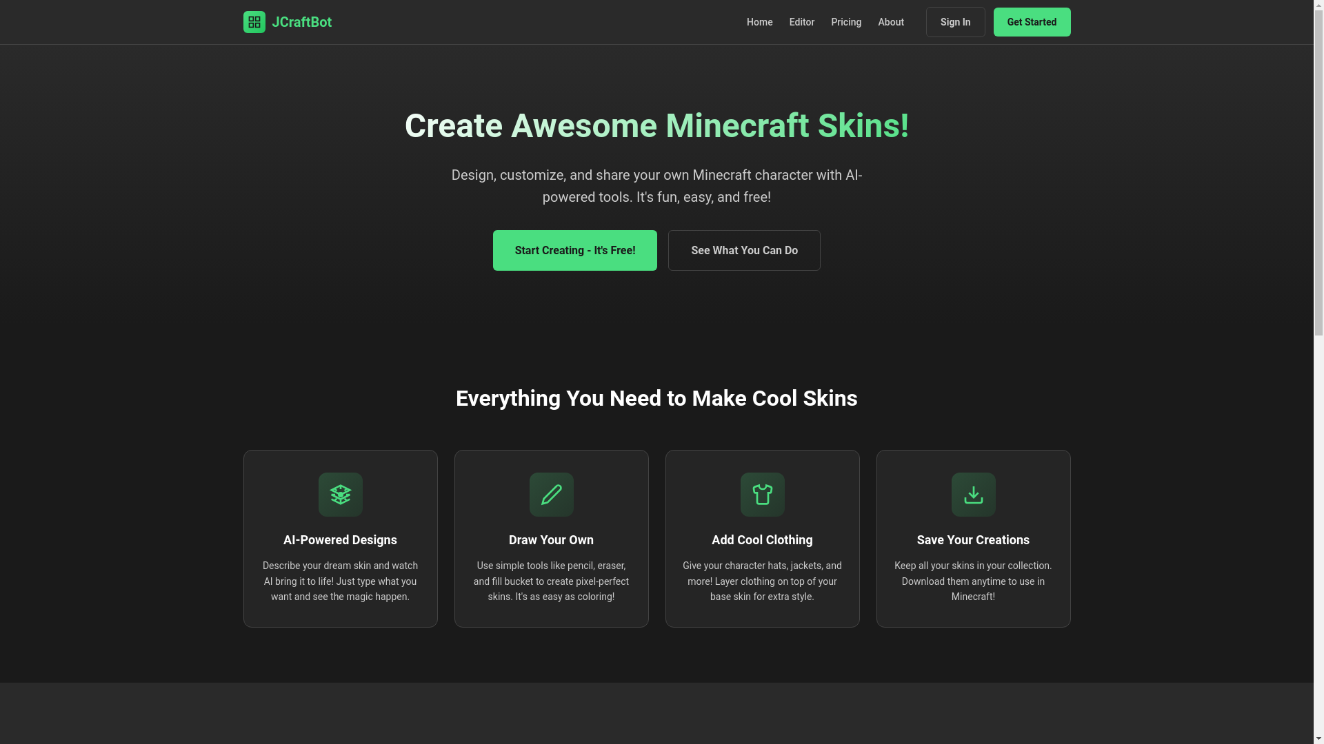 website screenshot of https://jcraftbot.com/