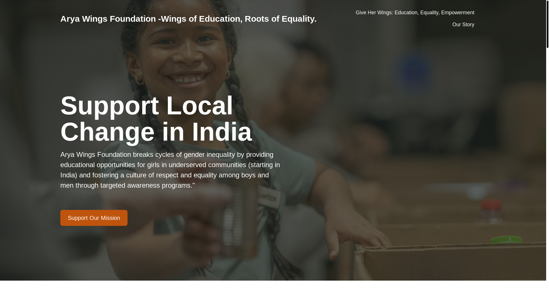 website screenshot of https://aryawingsfoundation.com/