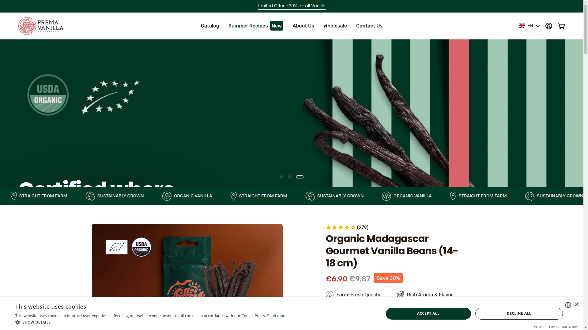 website screenshot of https://premavanilla.eu/