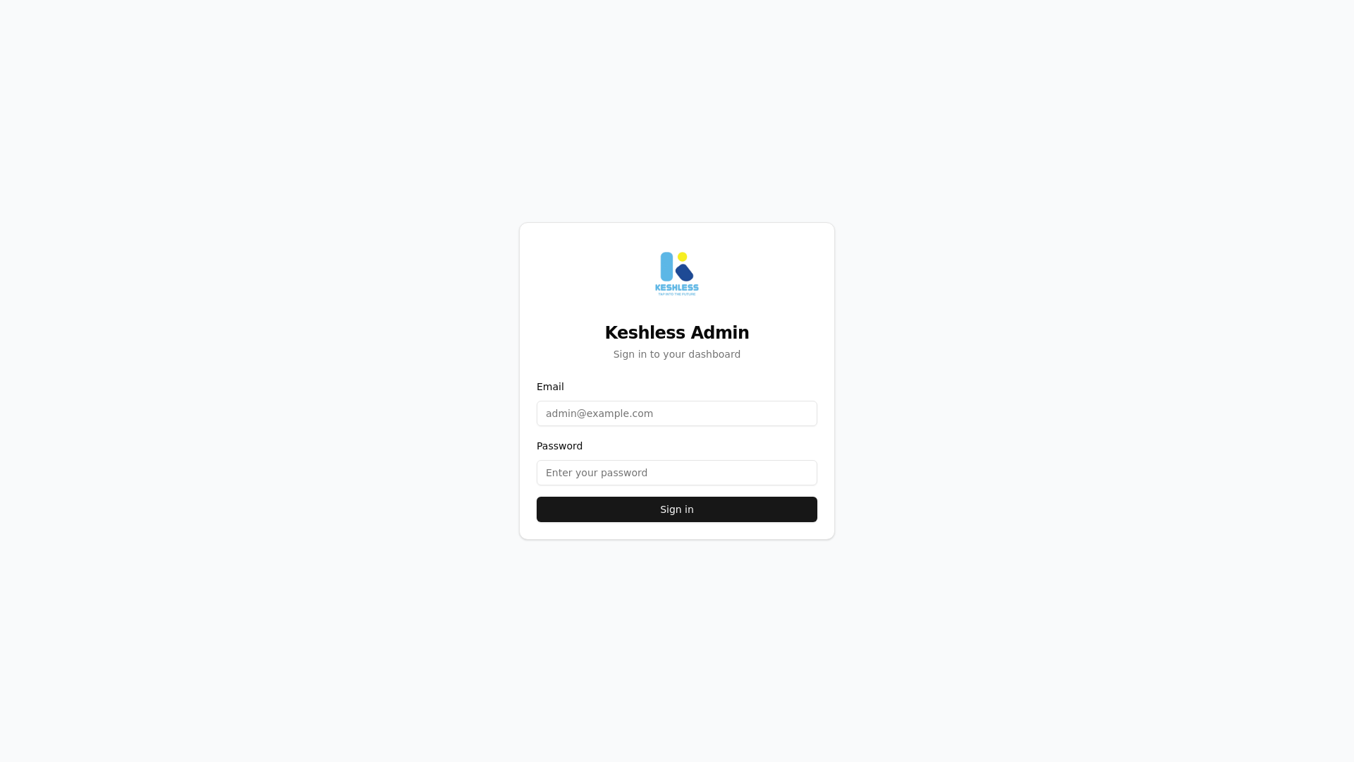 website screenshot of https://keshless-admin-dashboard.pages.dev/