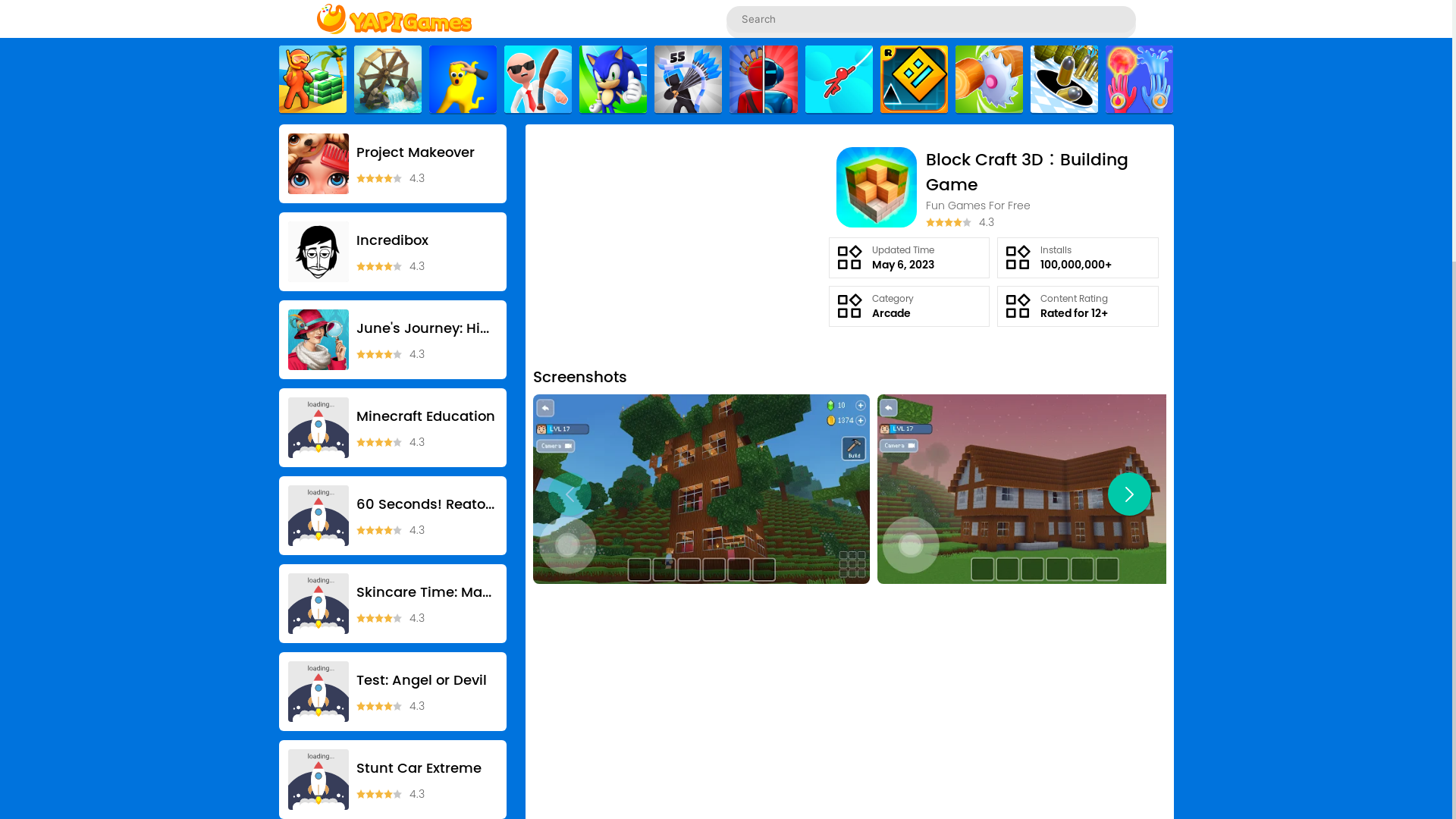 website screenshot of https://www.yapigames.com/mobilegames/detail/com.fungames.blockcraft