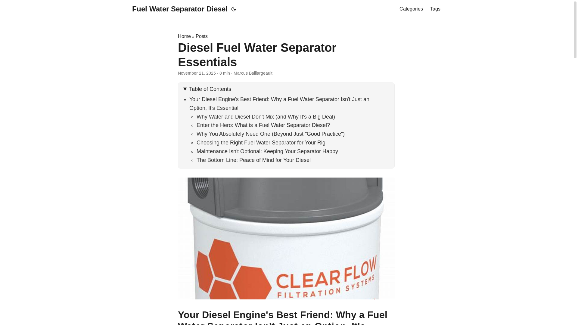 website screenshot of https://fuelwaterseparatordiesel.pages.dev/