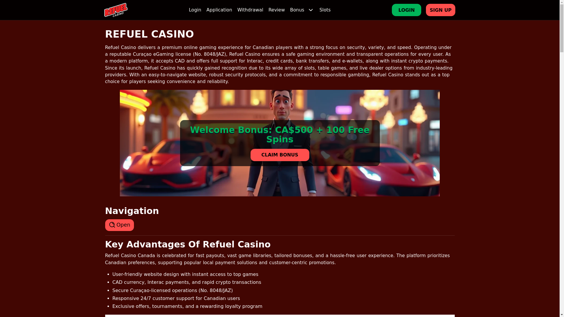 website screenshot of https://refuel-casino.ca/