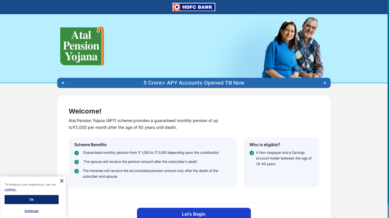 website screenshot of https://apply.hdfcbank.com/Digital/apy