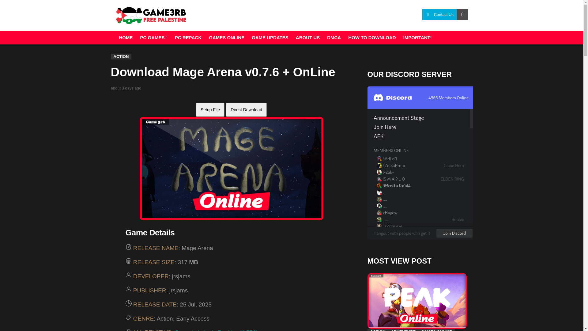 website screenshot of https://game3rb.com/mage-arena-online/