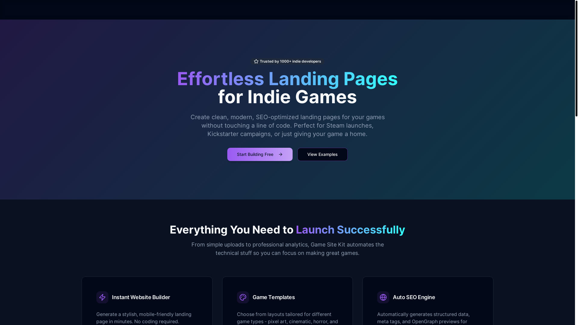 website screenshot of https://gamesitekit.com/