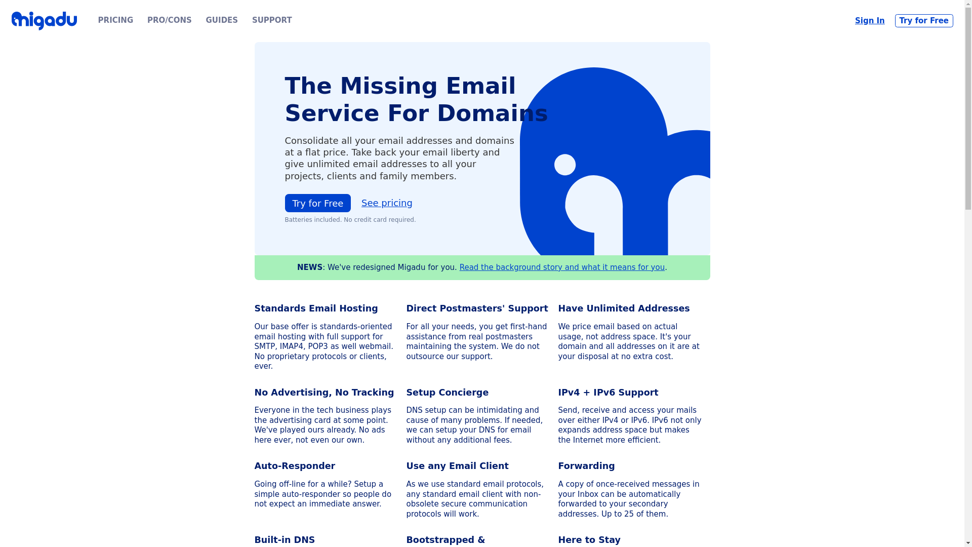 website screenshot of https://migadu.com/