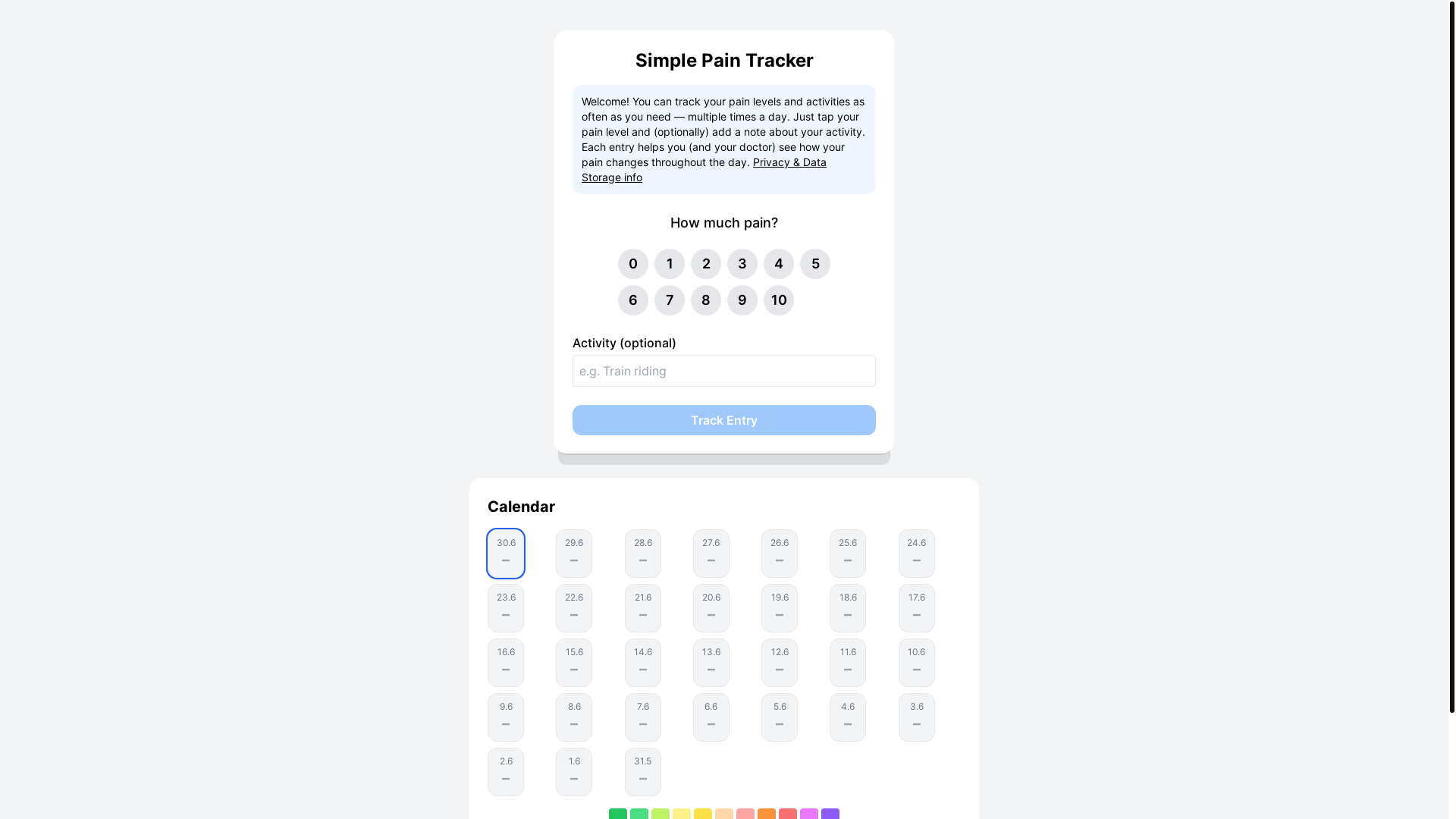 website screenshot of https://simplepaintracker.com/