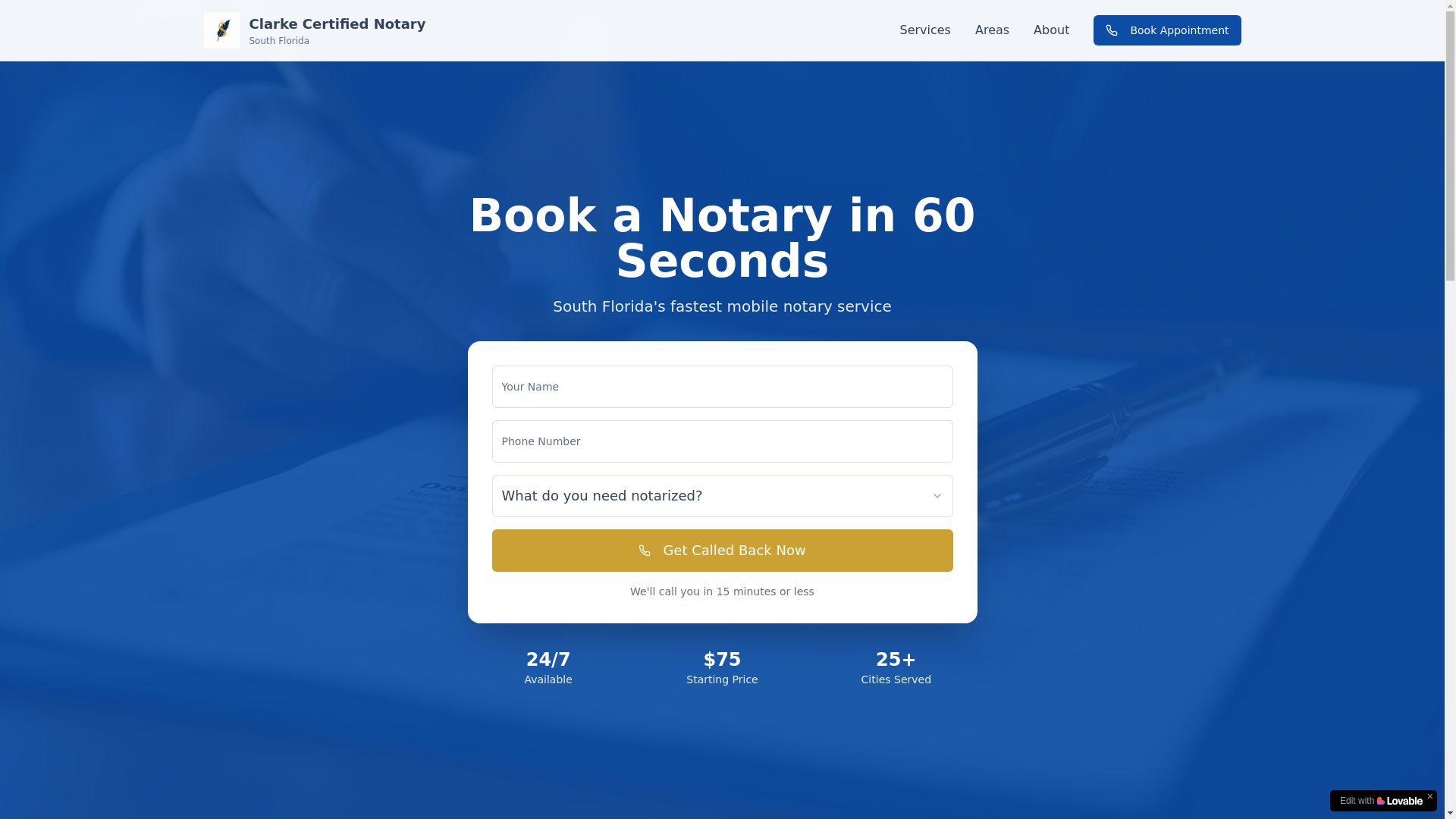 website screenshot of https://clarkecertifiednotary.com/