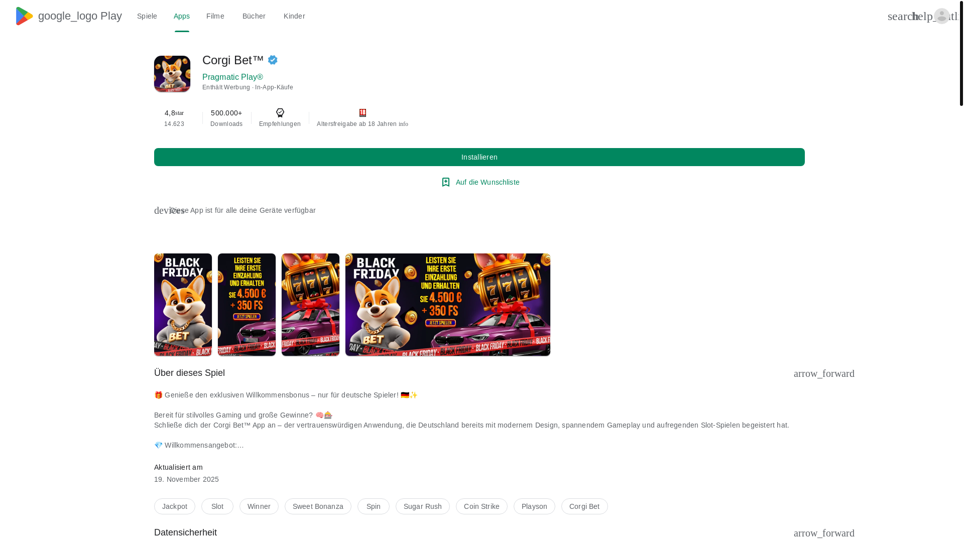 website screenshot of https://corgibetslotsgame.online/