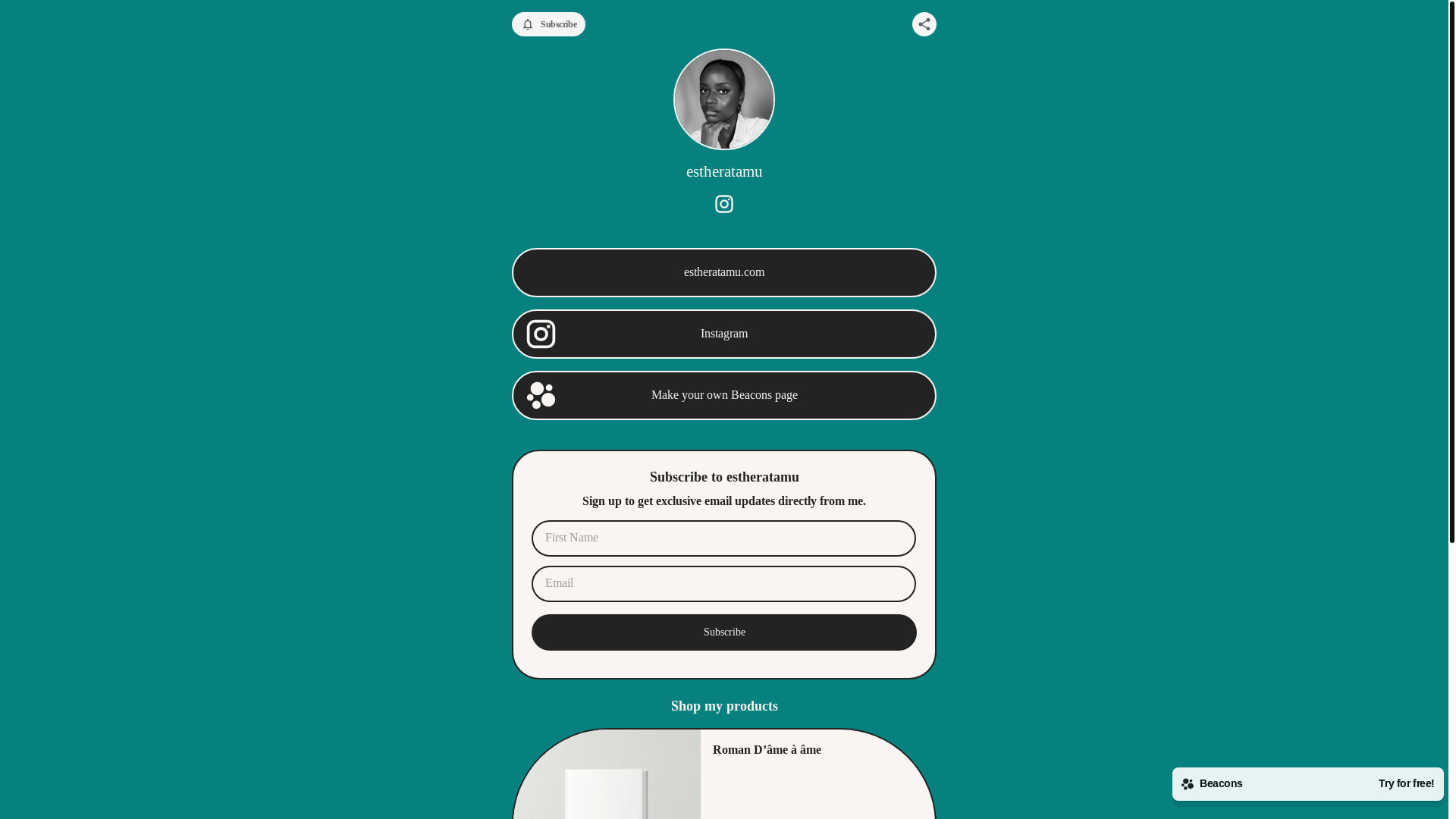 website screenshot of https://estheratamu.store/