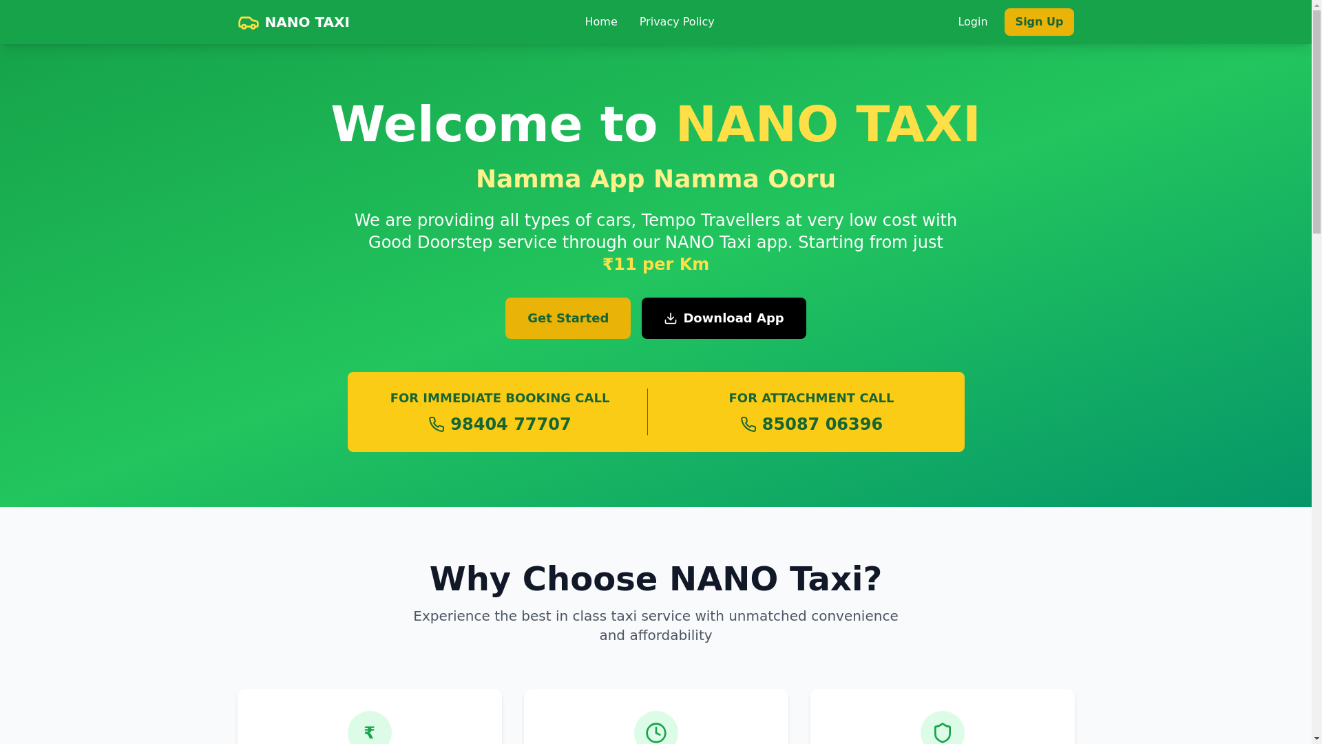 website screenshot of https://nanotaxibooking.com/