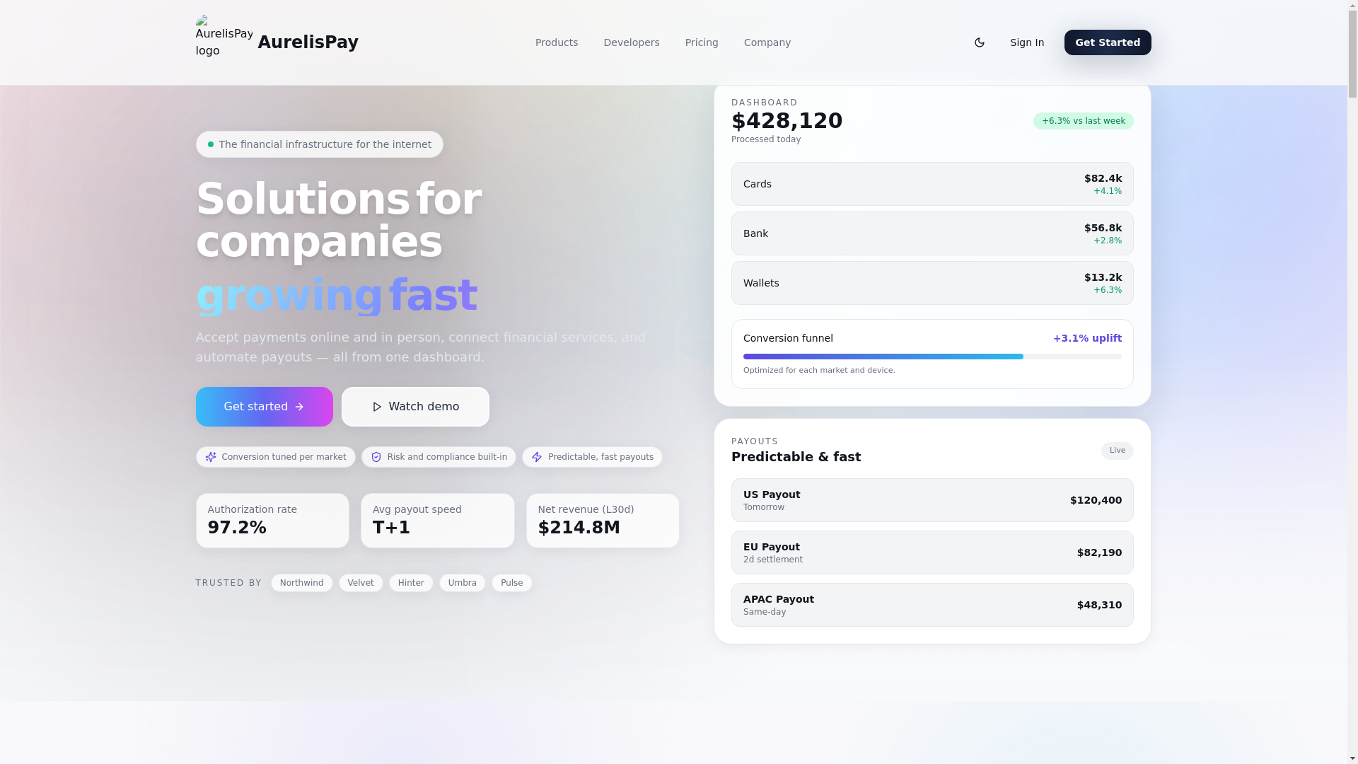 website screenshot of https://aurelispay.co/