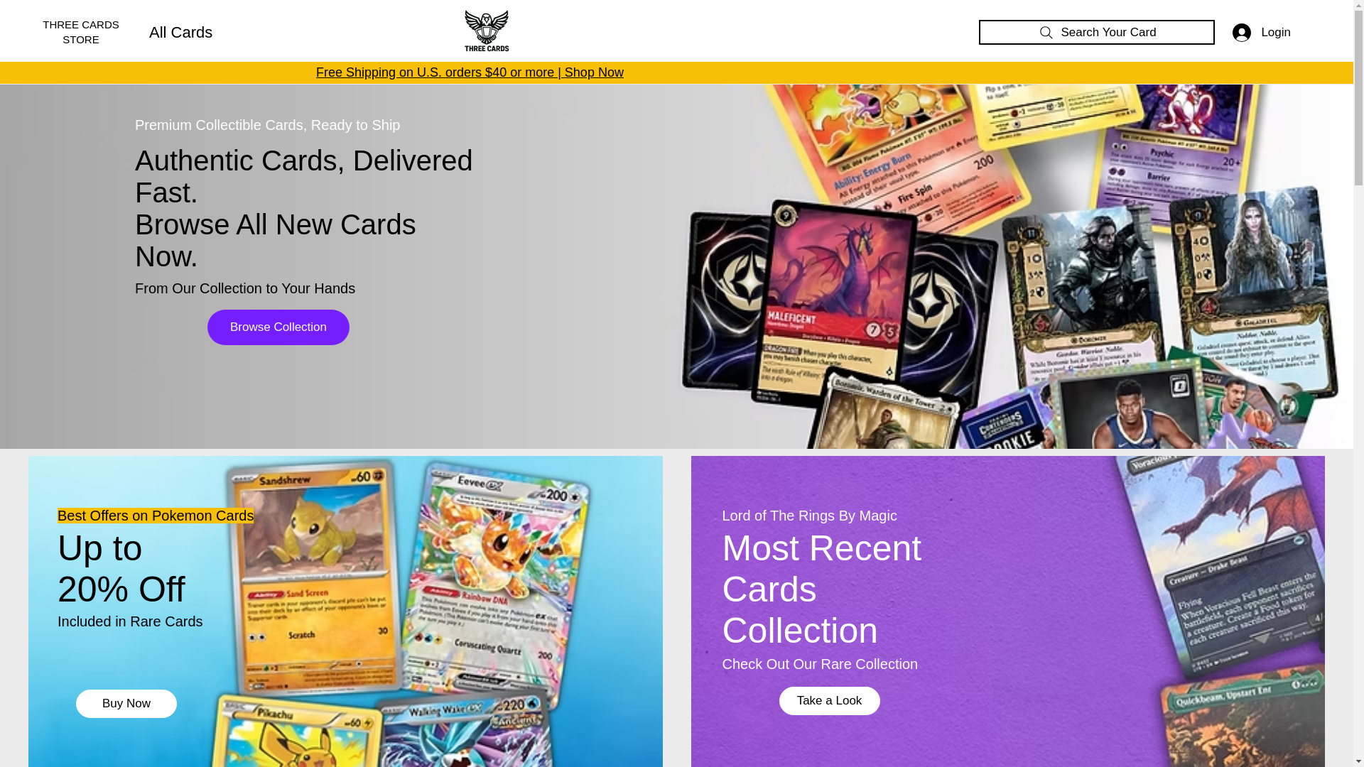 website screenshot of https://thethreecards.com/