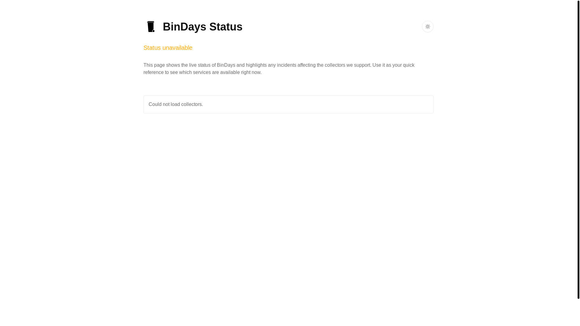 website screenshot of https://bindays-statuspage.pages.dev/
