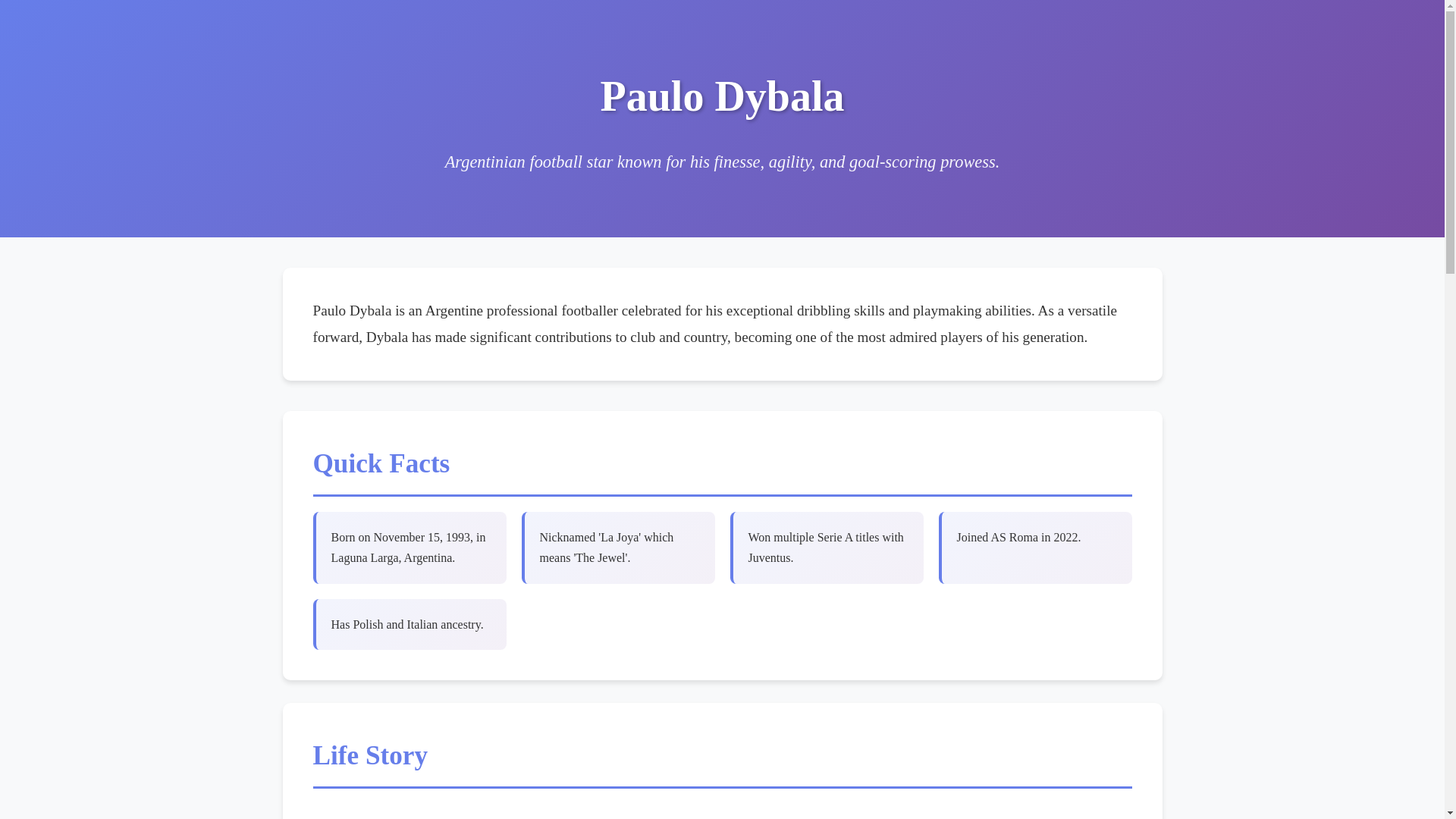 website screenshot of https://paulodybala.bio/