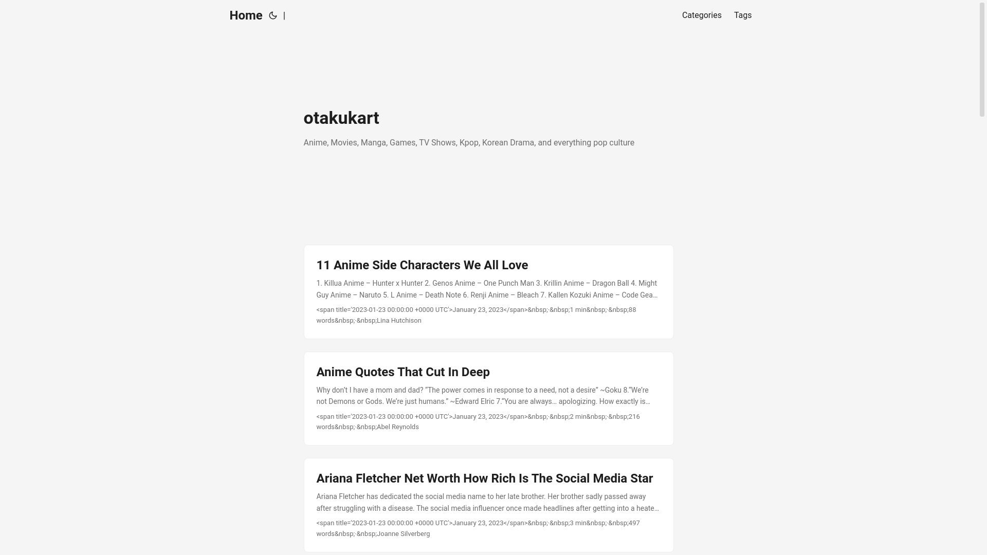 website screenshot of https://otakukart25.pages.dev/