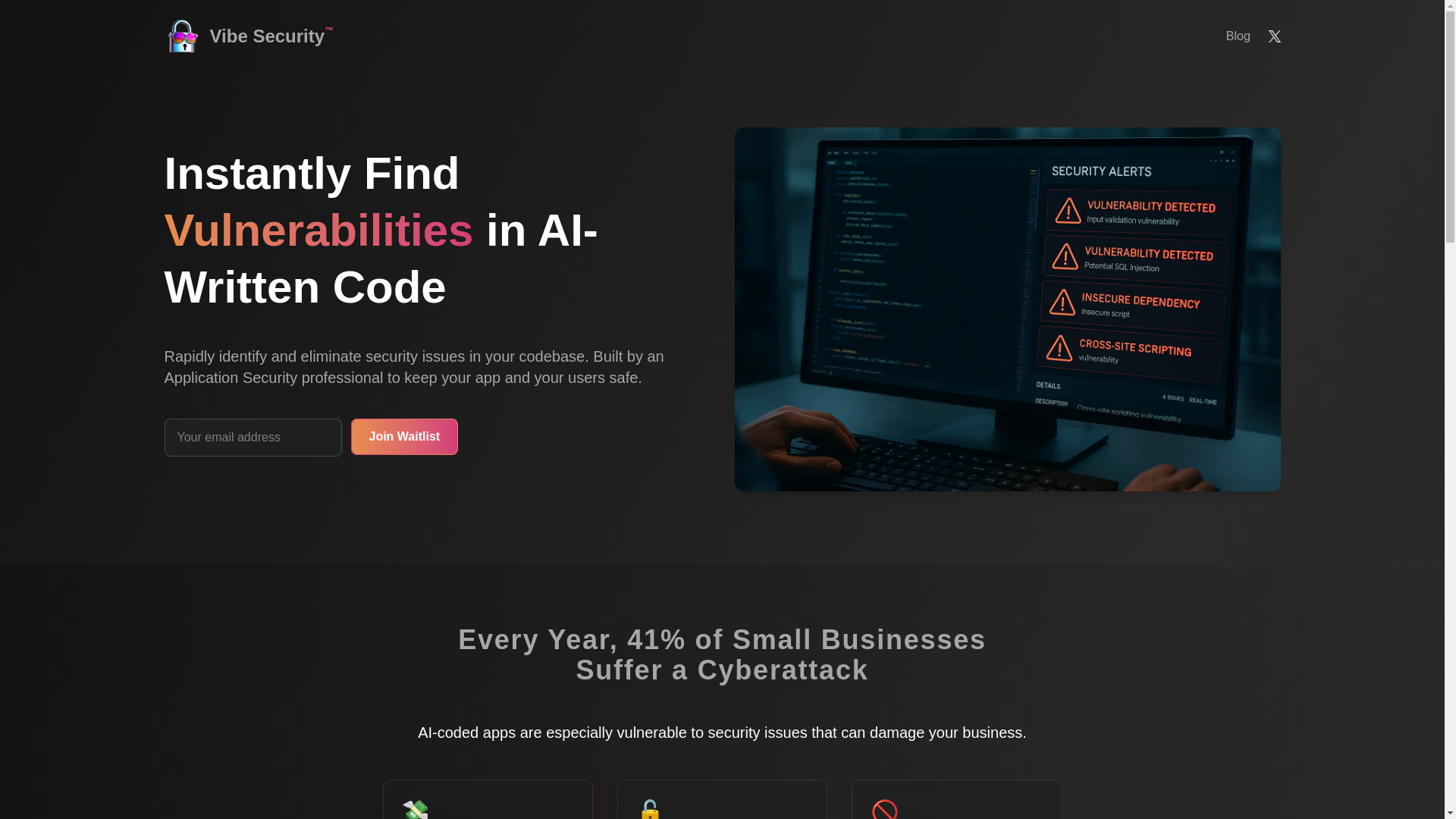 website screenshot of https://vibesecurity-landing.pages.dev/