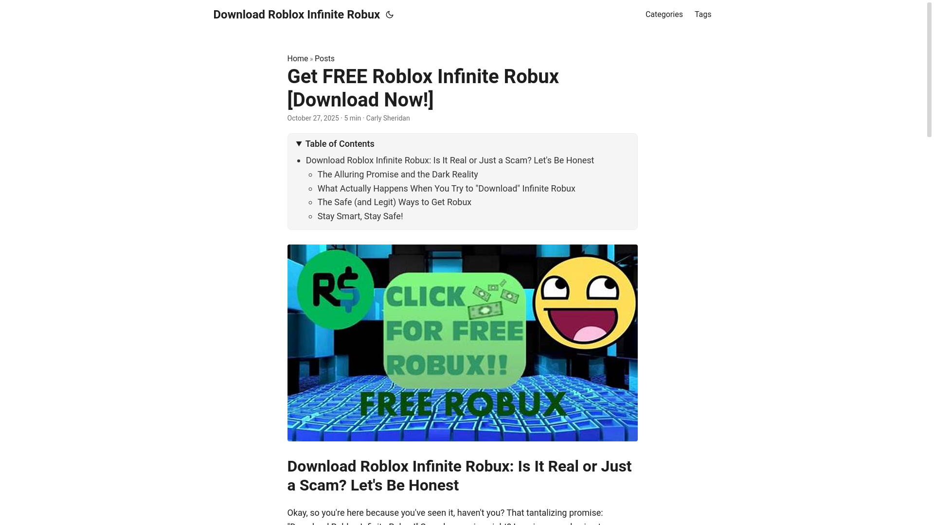 website screenshot of https://download-roblox-infinite-robux.pages.dev/