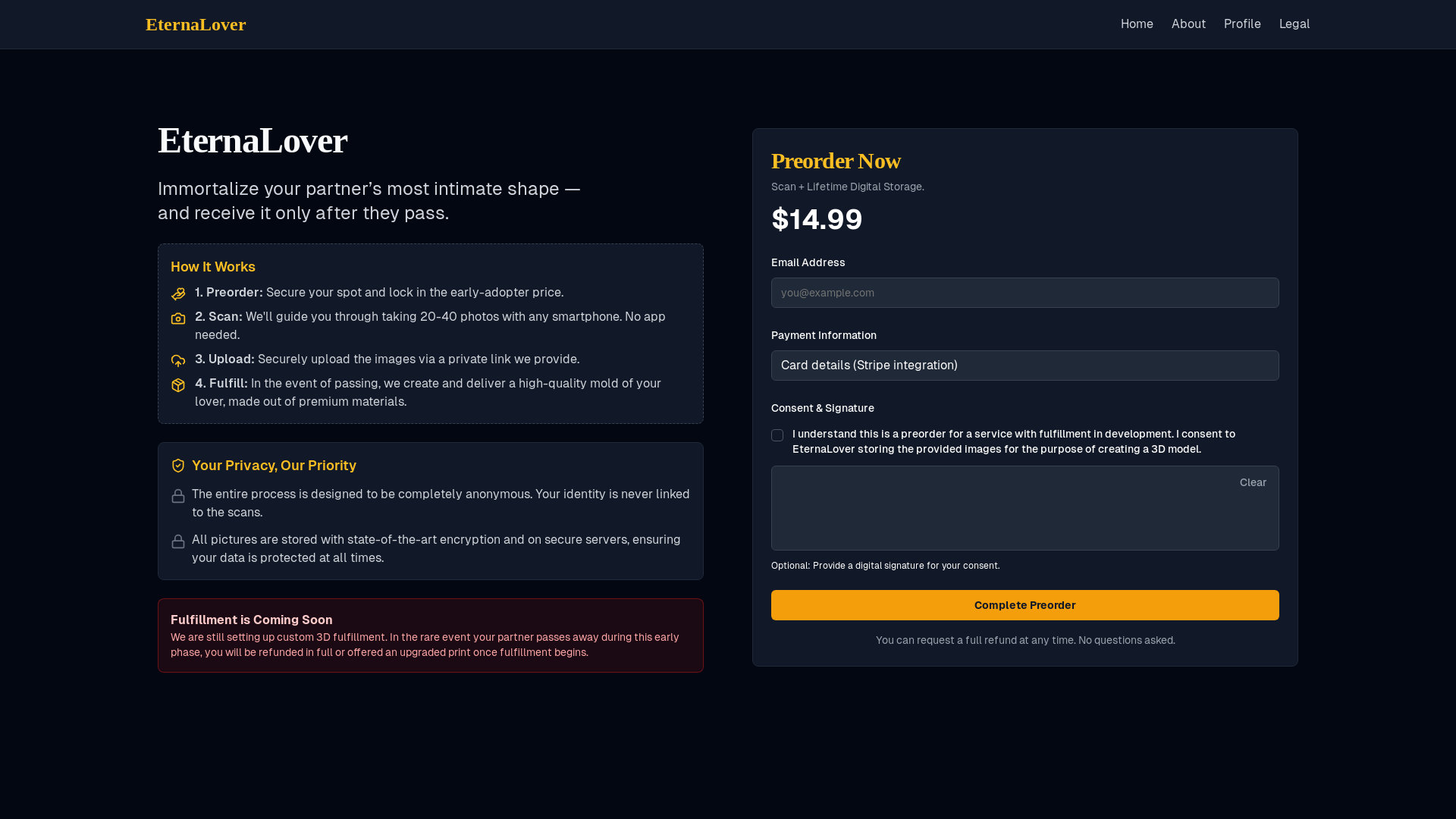 website screenshot of https://eternalover.org/