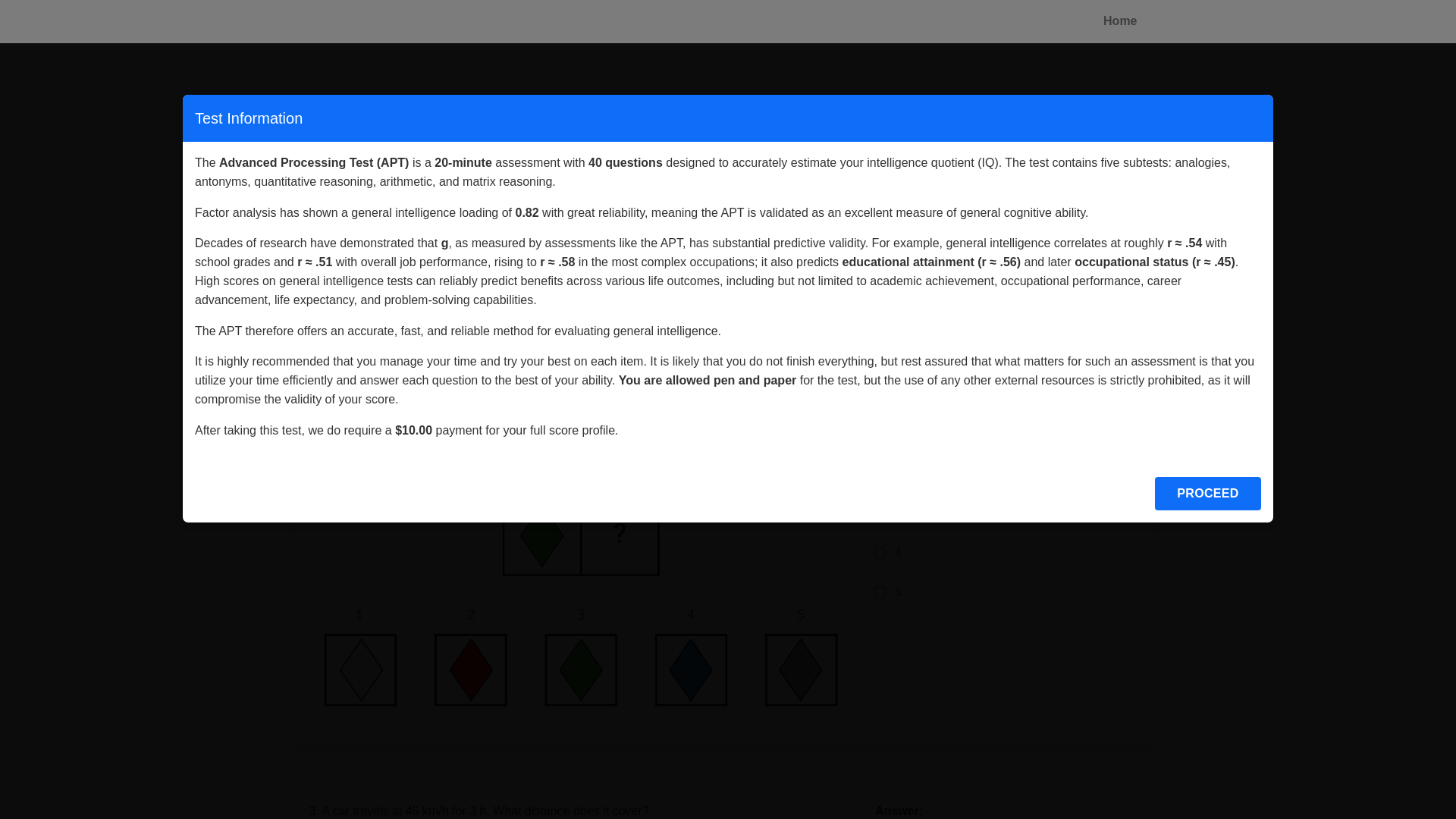 website screenshot of http://cognitivemetrics.com/test/APT