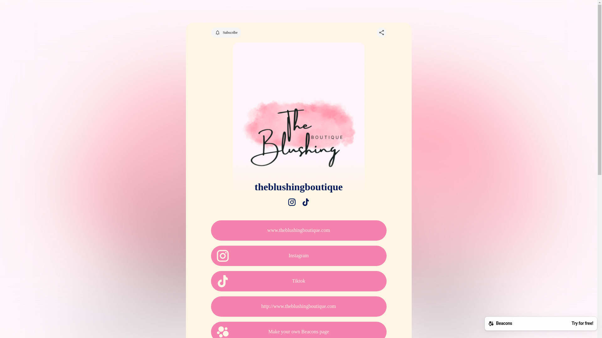 website screenshot of https://theblushingboutique.store/