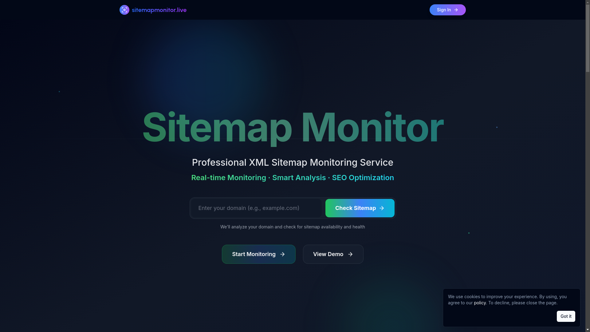website screenshot of https://sitemapmonitor.live/