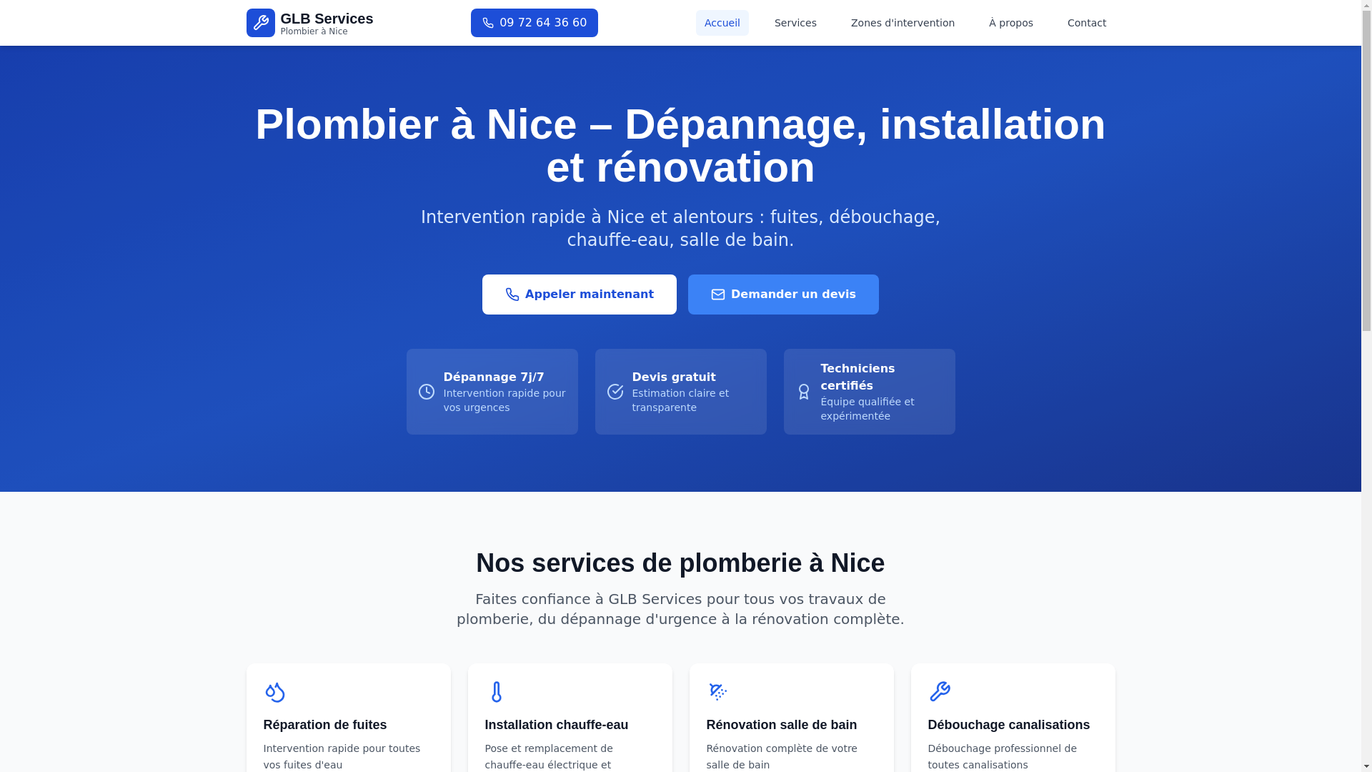 website screenshot of https://glb-plombier-services.fr/