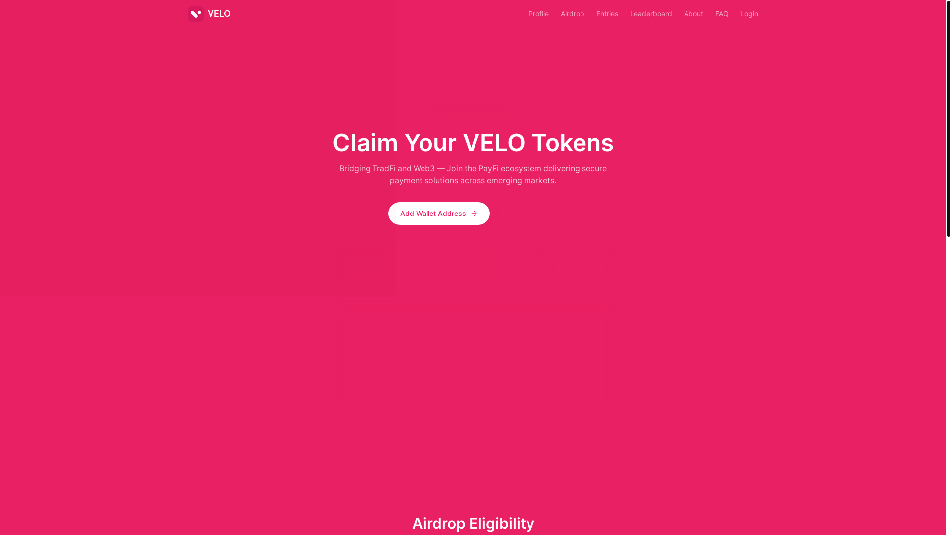 website screenshot of https://velo-airdrop.website/